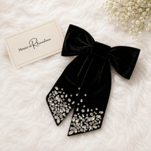 Velvet Rhinestone Bow Clip